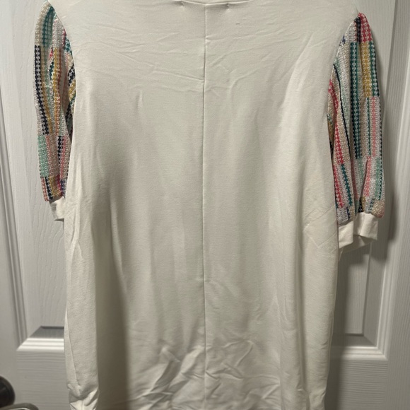 New Ivory Mint Coral Puff Bubble Multi Color Short Sleeve Top Sizes S, M, L - Picture 4 of 6